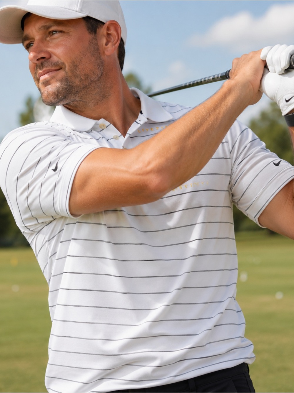 Nike Golf Dri-FIT Polo Men’s Large LIVESTRONG White Stripe Golf Shirt